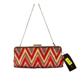 BCBGMaxAzria Retro Chevron Sequin Clutch with Silver Chain Strap
